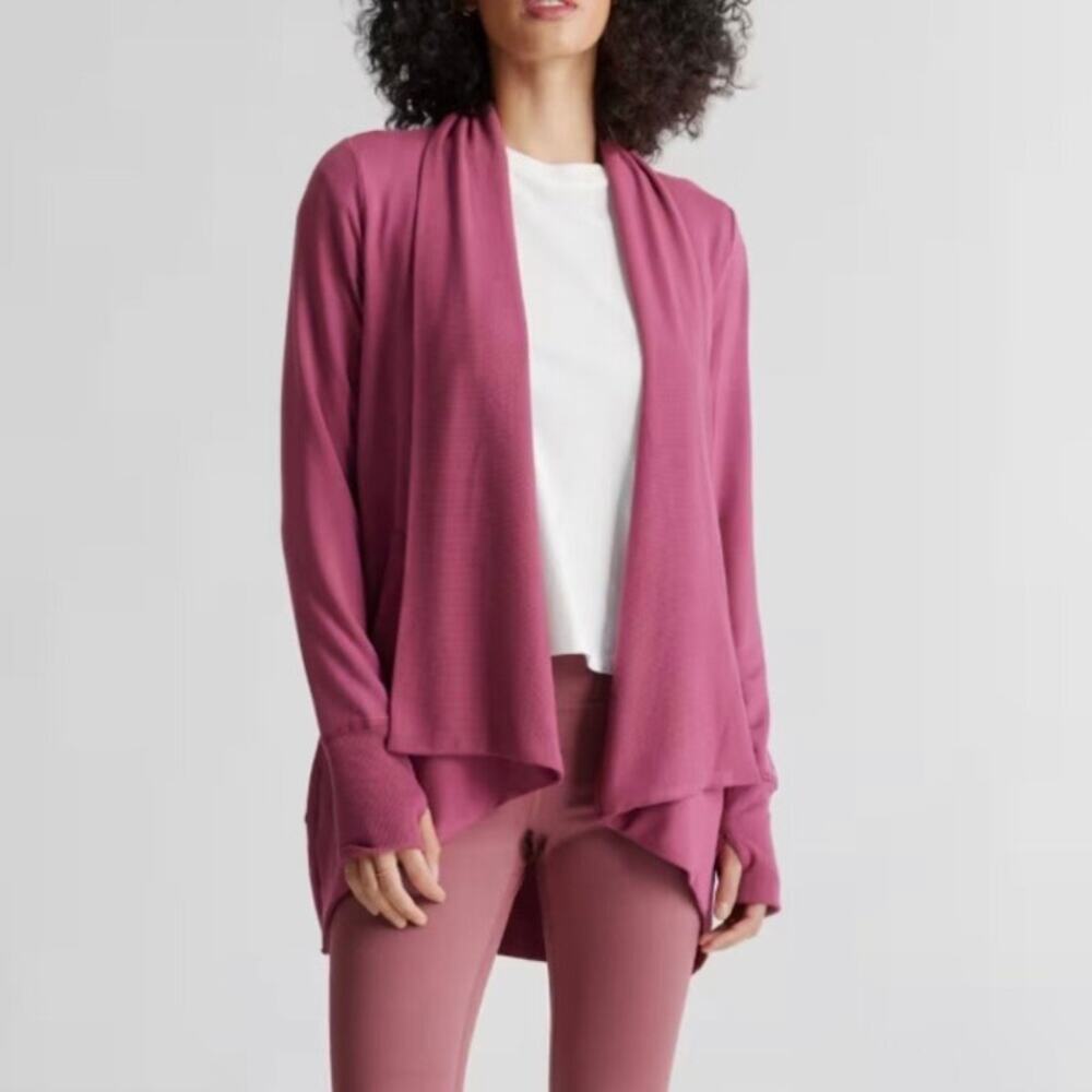 Quince French Terry Modal Cardigan Open Front Draped Rose Pink Size XL